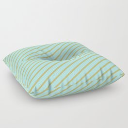 [ Thumbnail: Turquoise and Dark Khaki Colored Striped Pattern Floor Pillow ]