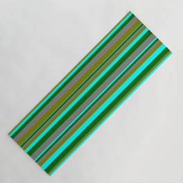 [ Thumbnail: Grey, Green, Aqua & Dark Green Colored Stripes/Lines Pattern Yoga Mat ]