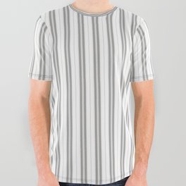 Smoke Grey and White Vertical Vintage American Country Cabin Ticking Stripe All Over Graphic Tee