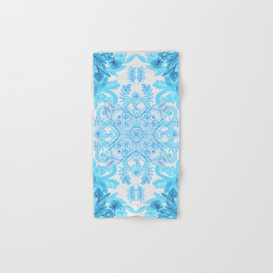 Symmetrical Pattern in Blue and Turquoise Hand & Bath Towel