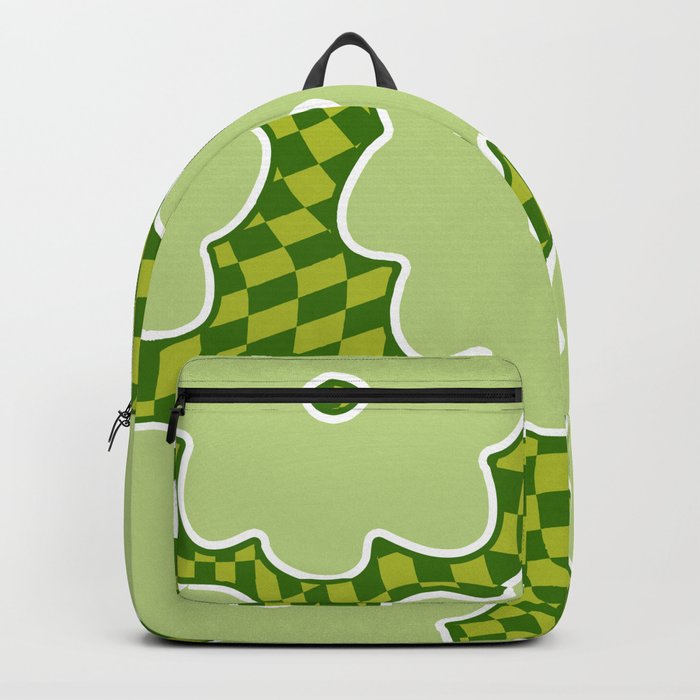 Retro 70s Sage Green Flowers on Checker Backpack