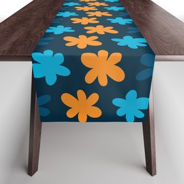 Mod Flowers Pattern On Dark Blue Table Runner
