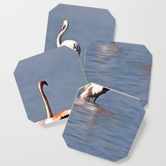 Sunbathing Or Wing-Drying Flamingo Art Coaster