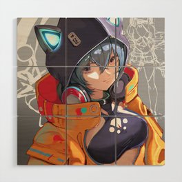 T-Cat Anime Rock Girl Wood Wall Art