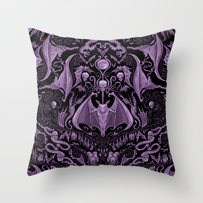 Bats and Beasts (Purple) Throw Pillow