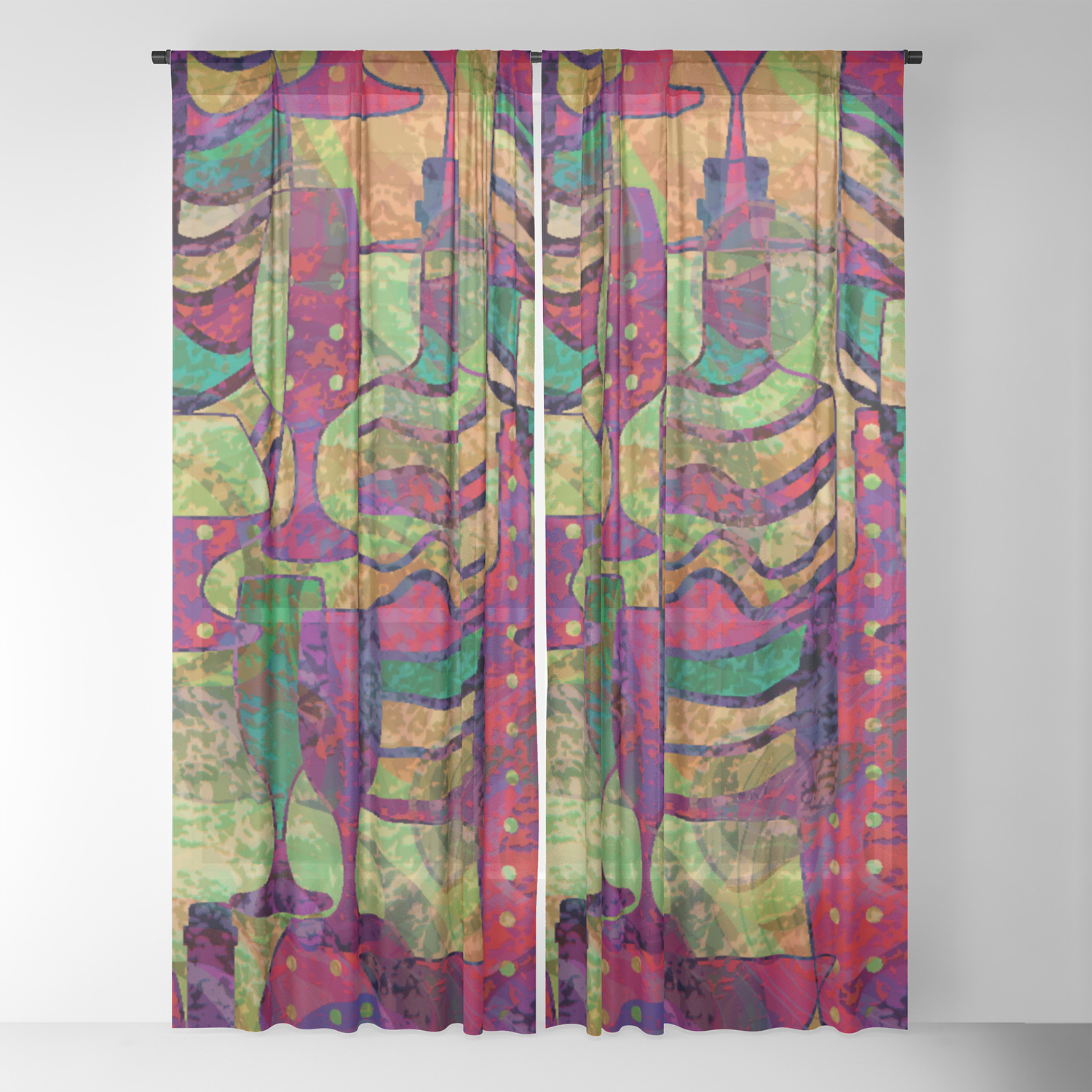 Wine Glass Abstract Art Decor Sheer Curtain By Createdprototype