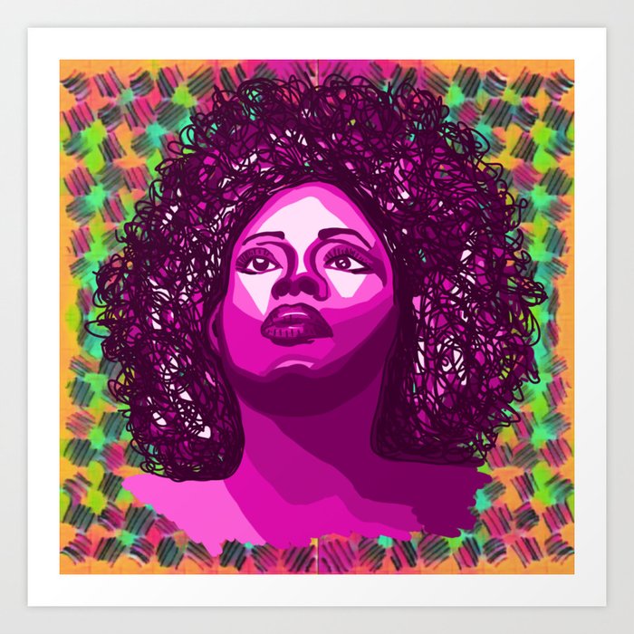 Megenta Monochromatic Afro Woman On African Pattern Art Print