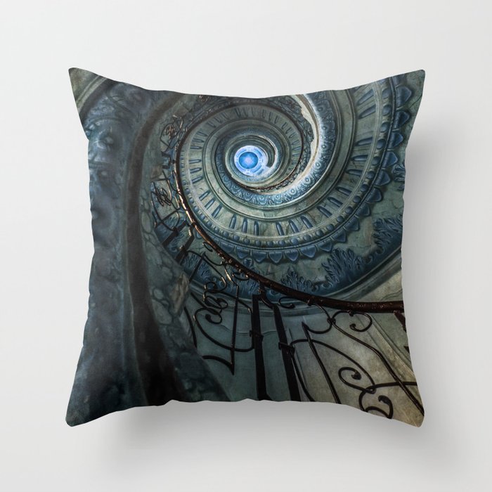 Decorated spiral staircase in blue tones Throw Pillow