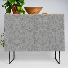 Modern Silver White Damask Floral Style Collection Credenza