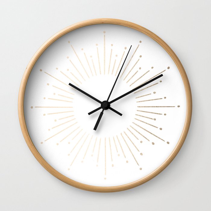 Simply Sunburst in White Gold Sands on White Wall Clock