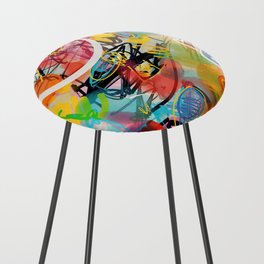 Abstract Graffiti Watercolor Composition and French Words Counter Stool