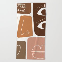 Abstract Face Contemporary Earthy Tones Beach Towel