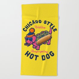 Da Chicago Dog With Text Beach Towel