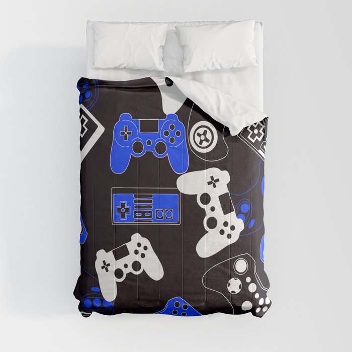 video games blue on black Comforter