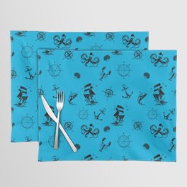 Turquoise And Black Silhouettes Of Vintage Nautical Pattern Placemat
