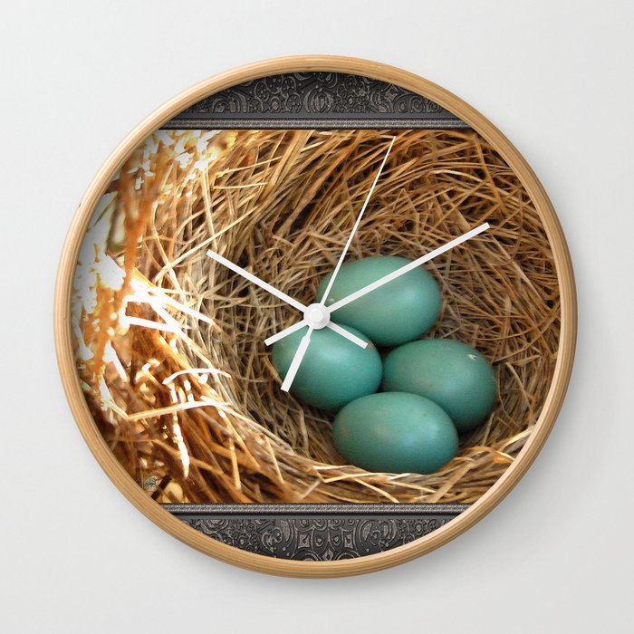 Four American Robin Eggs Wall Clock
