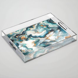 Teal, Blue & Gold Marble Agate  Acrylic Tray