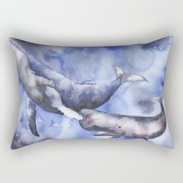 Colorful painting of whale and sperm whale swmming in ocean- nautical blue black watercolor painting whales ocean Rectangular Pillow