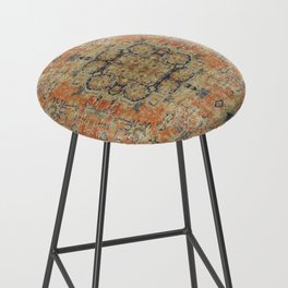 Vintage Woven Coral and Blue Kilim Bar Stool