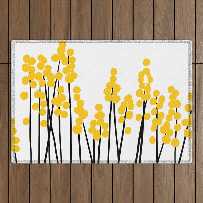 Hello Spring! Yellow/Black Retro Plants on White #decor #society6 #buyart Outdoor Rug