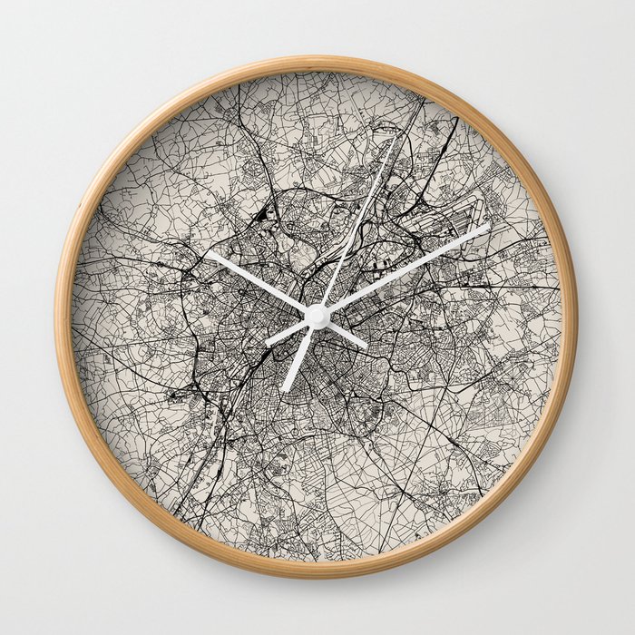 Belgium, Brussels - Black and White City Map - Aesthetic Wall Art Wall Clock