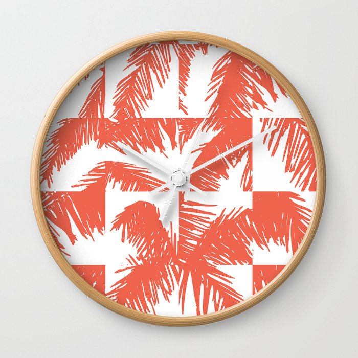 Palm Leaf Pattern Orange Wall Clock