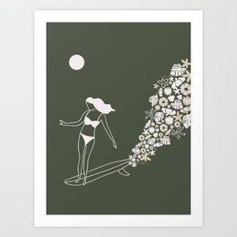 Surfer Girl Flowers Art Print
