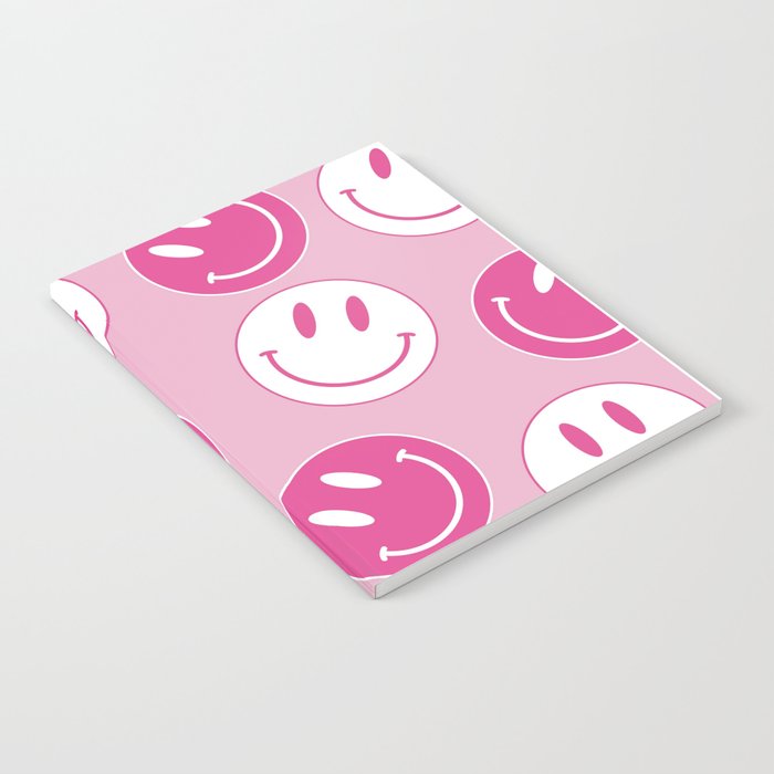 Large Pink and White Smiley Face - Preppy Aesthetic Decor Notebook