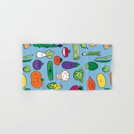 Cute Smiling Happy Veggies on blue background Hand & Bath Towel