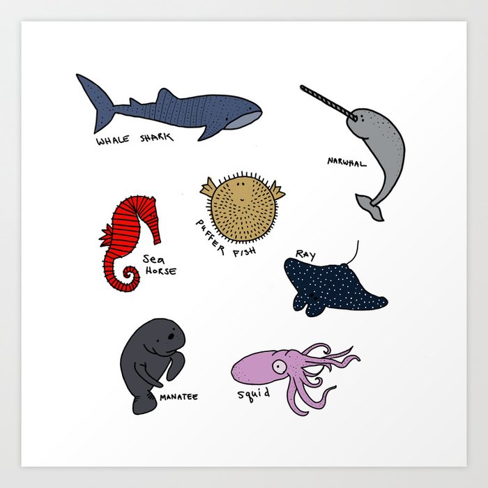 Ocean Animals Art Print by shauna_cagan | Society6