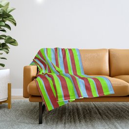 [ Thumbnail: Red, Light Sky Blue, and Chartreuse Colored Lined/Striped Pattern Throw Blanket ]