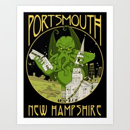 Portsmouth NH Cthulhu Art Print | Vector, Funny, Illustration 