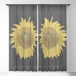 Sunflower on Black by Seasons Kaz Sparks Sheer Curtain