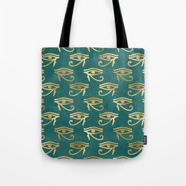 Eye of Ra Egyptian Hieroglyphic - Gold & Green Tote Bag