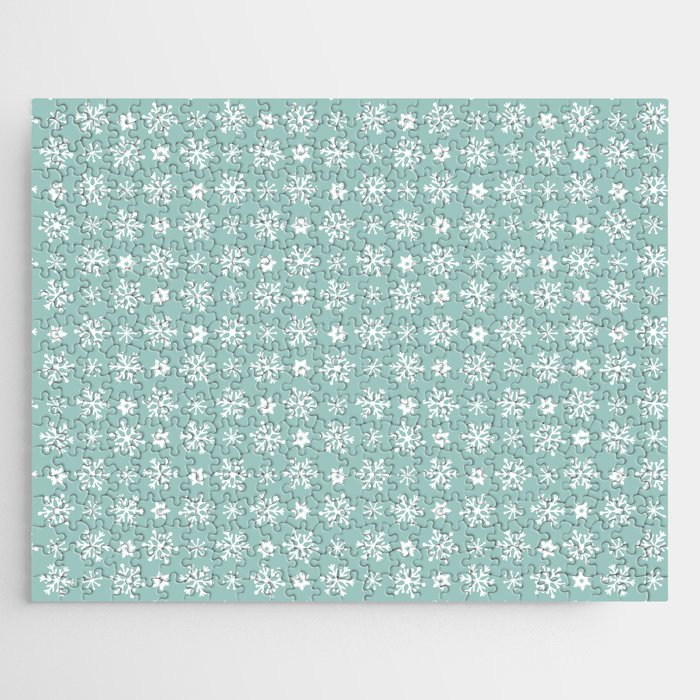 Christmas Pattern Turquoise White Snowflake Retro Jigsaw Puzzle