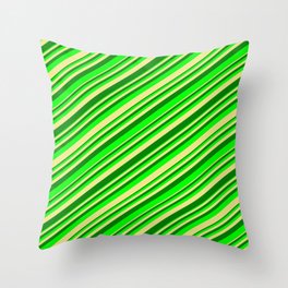 [ Thumbnail: Tan, Green & Lime Colored Stripes/Lines Pattern Throw Pillow ]