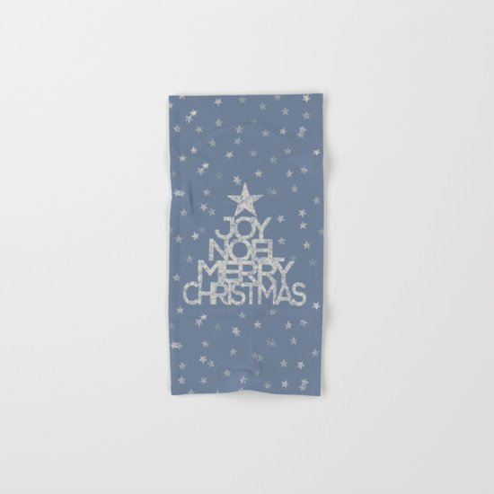 Joy-Noel-Merry Christmas- Typography and stars on fresh wintry grey Hand & Bath Towel