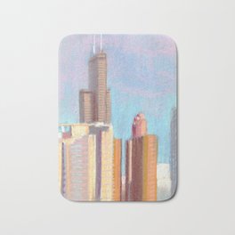 October Sunset: Chicago Skyline Bath Mat | Guesture, Pink, Sunset, Drawing, Energetic, Wallhanging, Sketch, Illinois, Urban, Sunshine 