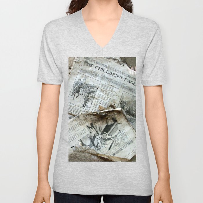 Old Newspaper Left to the Elements...Children's Page V Neck T Shirt