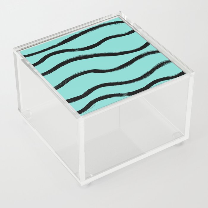 Oh Tiffany, my Darling. - Black Turquoise Brush Waves Acrylic Box