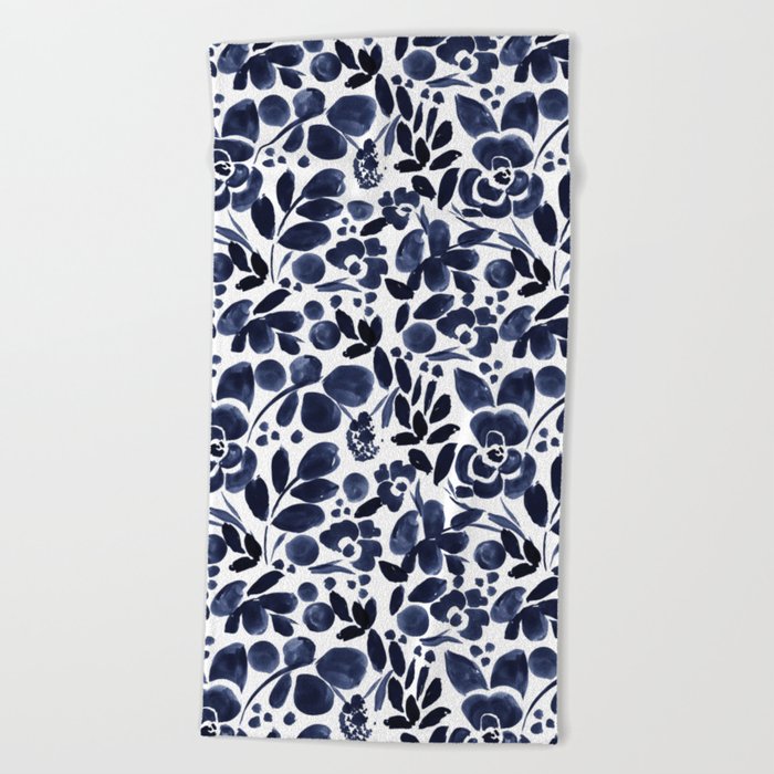 Navy Floral - medium Beach Towel