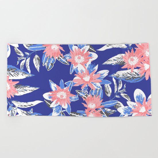 Vintage Flower Pattern Beach Towel