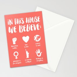 In This House We Believe - Living Coral Stationery Card