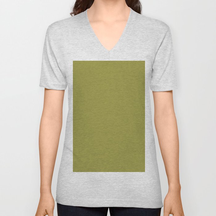 Dark Green-Yellow Solid Color Pantone Split Pea 16-05445 TCX Shades of Yellow Hues V Neck T Shirt