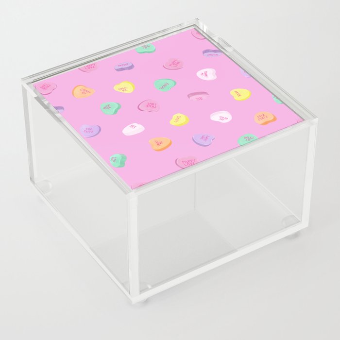 Valentines Day Candy Hearts Pattern - Pink Acrylic Box