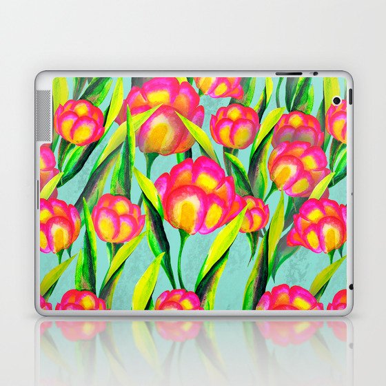 Pink tulips on green Laptop & iPad Skin