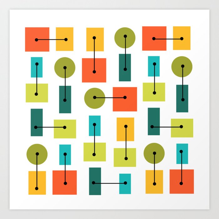 Atomic Age Simple Shapes Multicolored Art Print