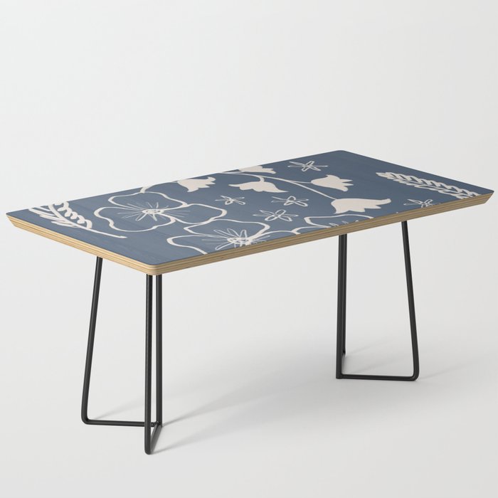 Botanical Line Drawing blue background Coffee Table