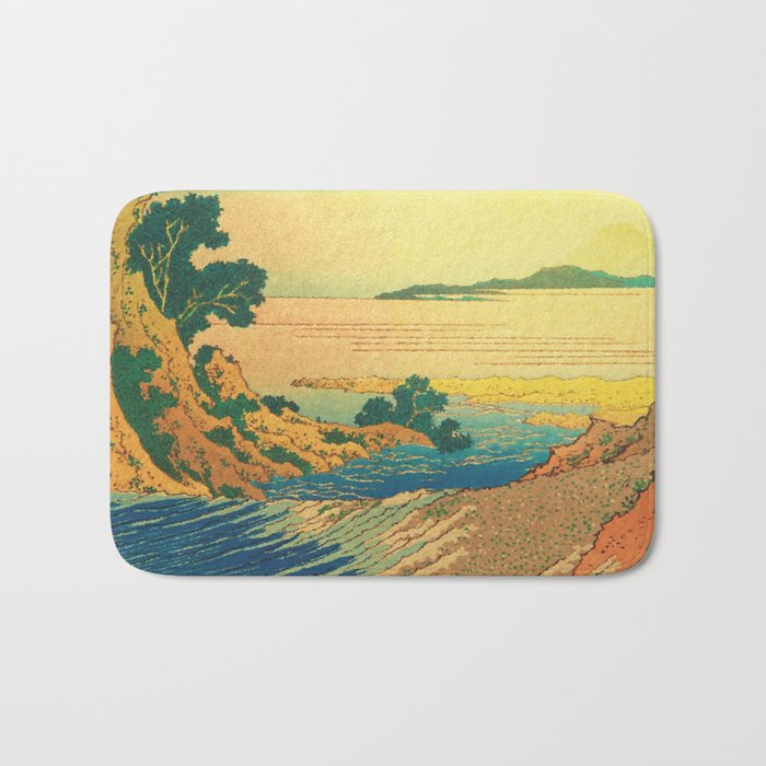 Waters of Goh - Ocean Nature Landscape in Yellow and Blue Bath Mat