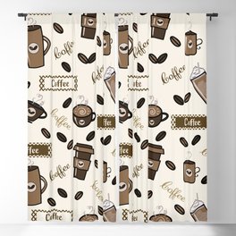 Coffee cups pattern on cream background Blackout Curtain